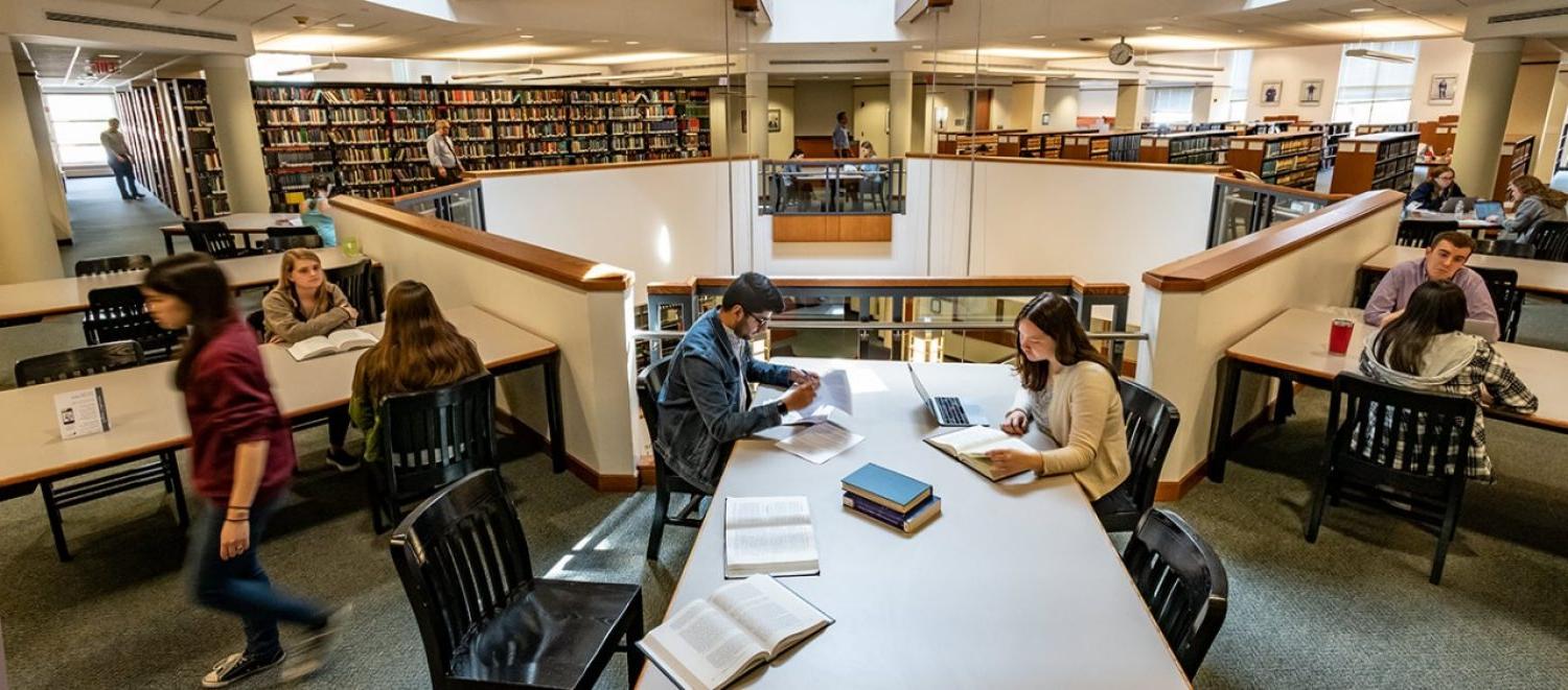 students in library